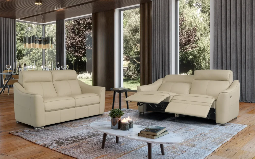 Sofá Berlina em Bege de 2 Lugares com Sistema de Relax para as Pernas