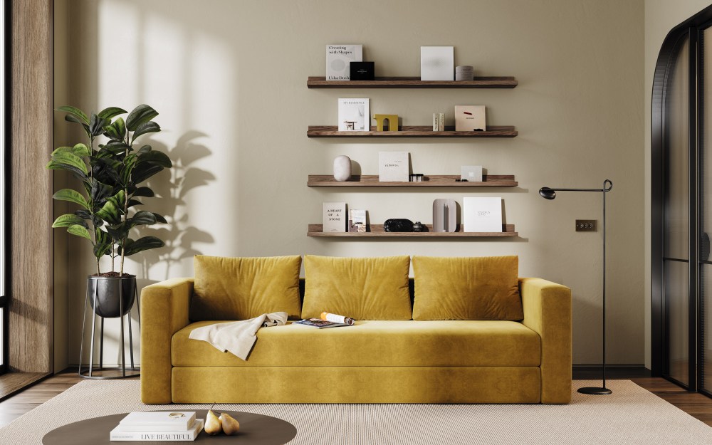 Sofá Cama Mist em Amarelo de cair para a frente