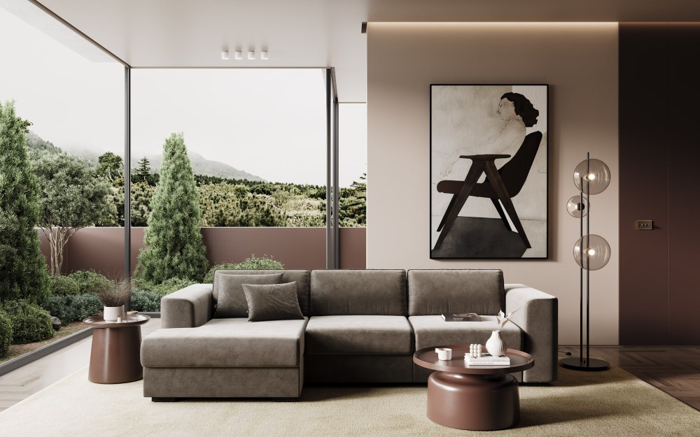 Sofá Cama Mystic em Tecido Preto com Assentos Deslizantes