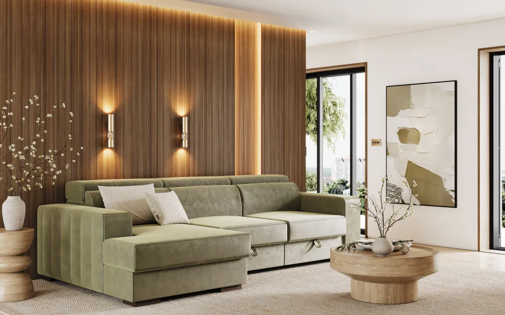 Sofá Cama Vision com Chaise Longue e Assentos Deslizantes