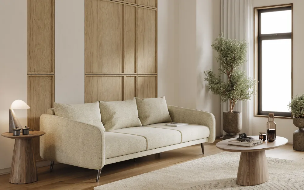 Sofá Dusk de 3 Lugares com Pés em Ferro com aspeto confortável