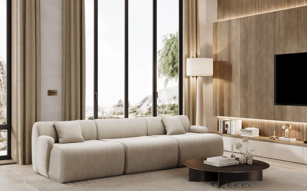 Sofá Modular Cloud de 3 Lugares com Tecido em Cinza e design Moderno