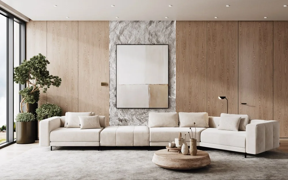 Sofá Modular Horizon em Cinza Claro com Pés em Ferro