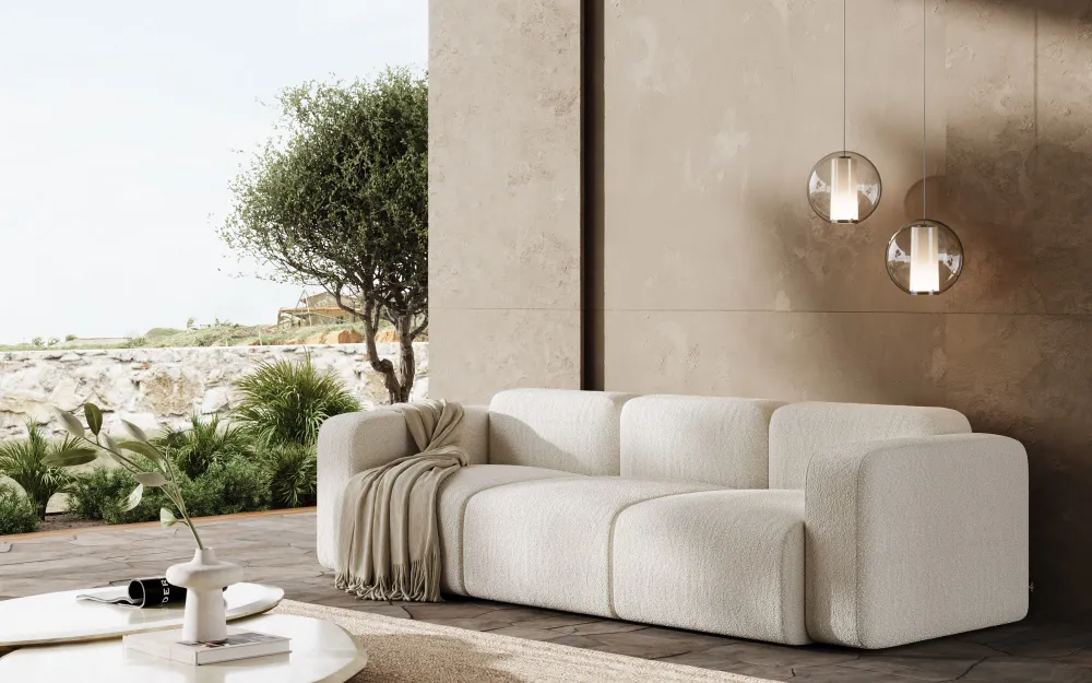 Sofá Modular Loft em Tecido Boucle Branco com Design Moderno e Confortável