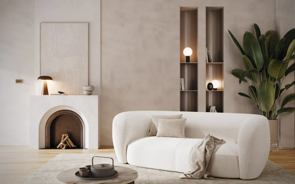 Sofá Moon em Tecido Branco com Aspeto Fofo e Grande