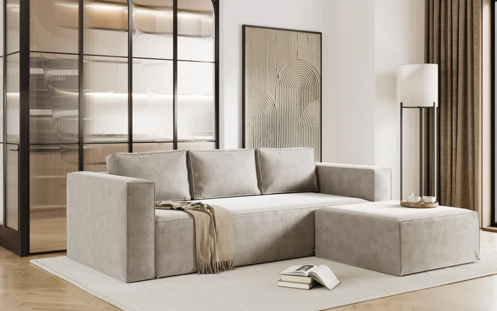 Sofá Nimbus de 3 Lugres em Cinza com Chaise Longue