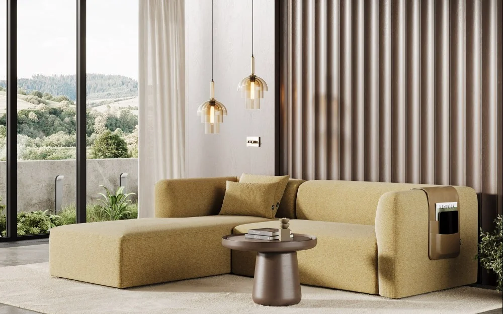 Sofá Sky com Chaise Longue em Amarelo - Fornecedor JLeal