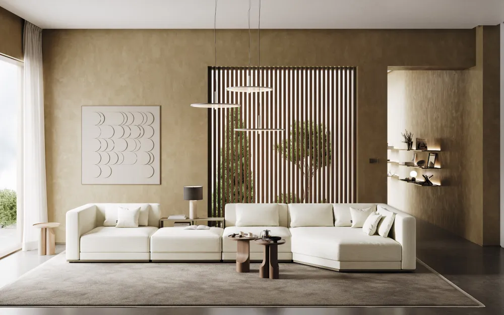 Sofá Modular Essence em Branco com Mesa de Apoio