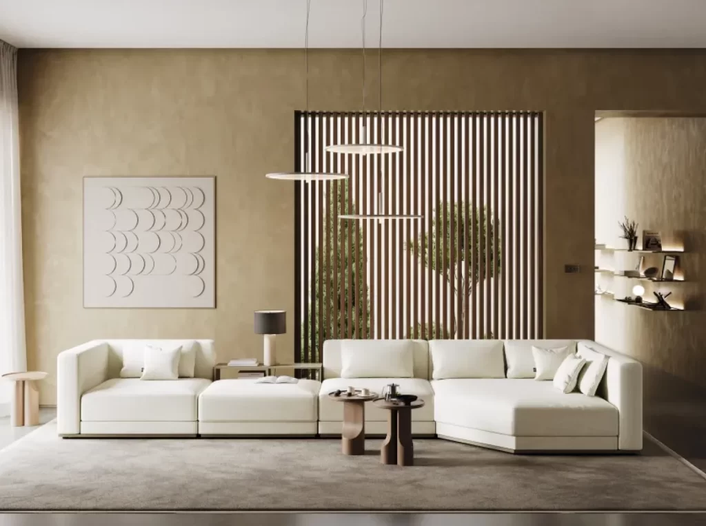 Sofá Modular Essence em Branco com Mesa de Apoio